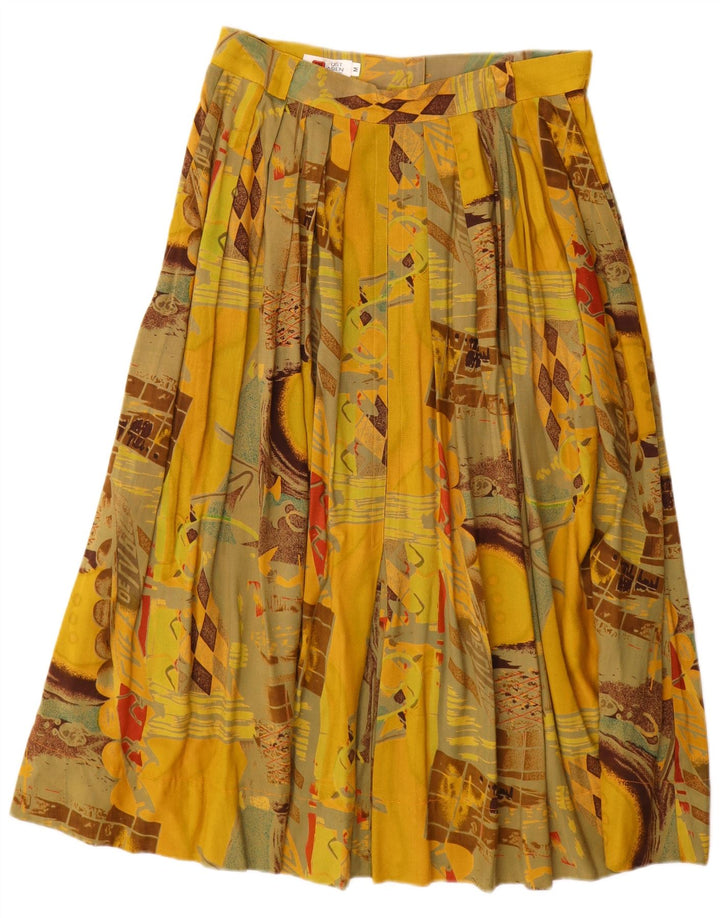Vintage ženska plisirana suknja s apstraktnim uzorkom srednje veličine W30 žuta