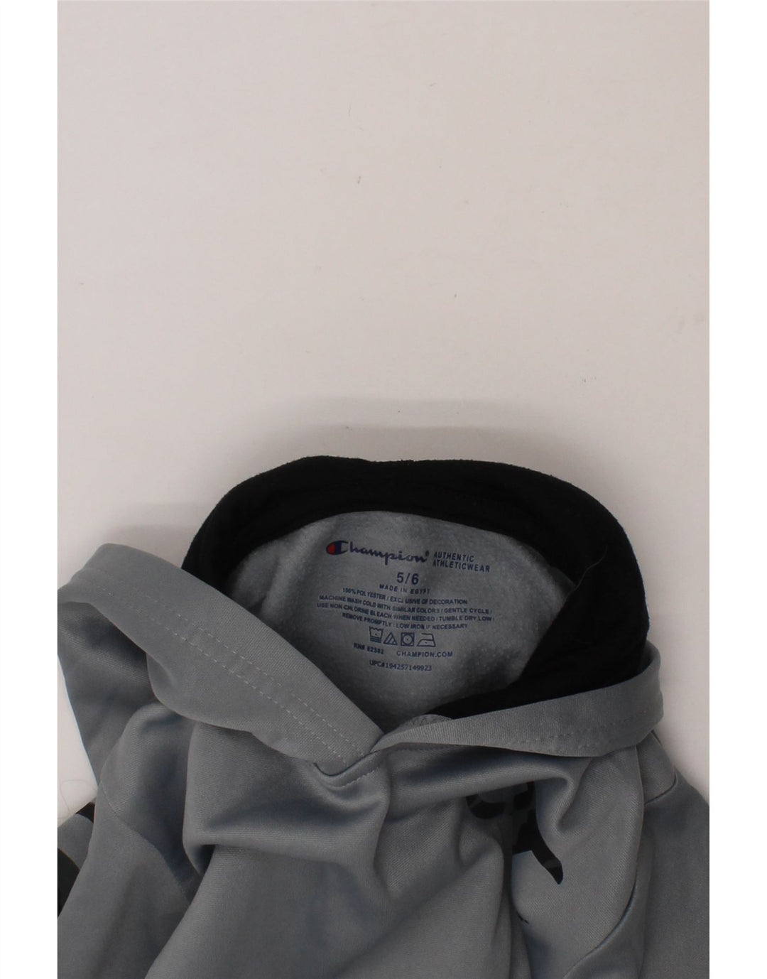 CHAMPION Boys Graphic Hoodie Jumper 5-6 Years Grey Polyester Vintage Champion and Second-Hand Champion from Messina Hembry 