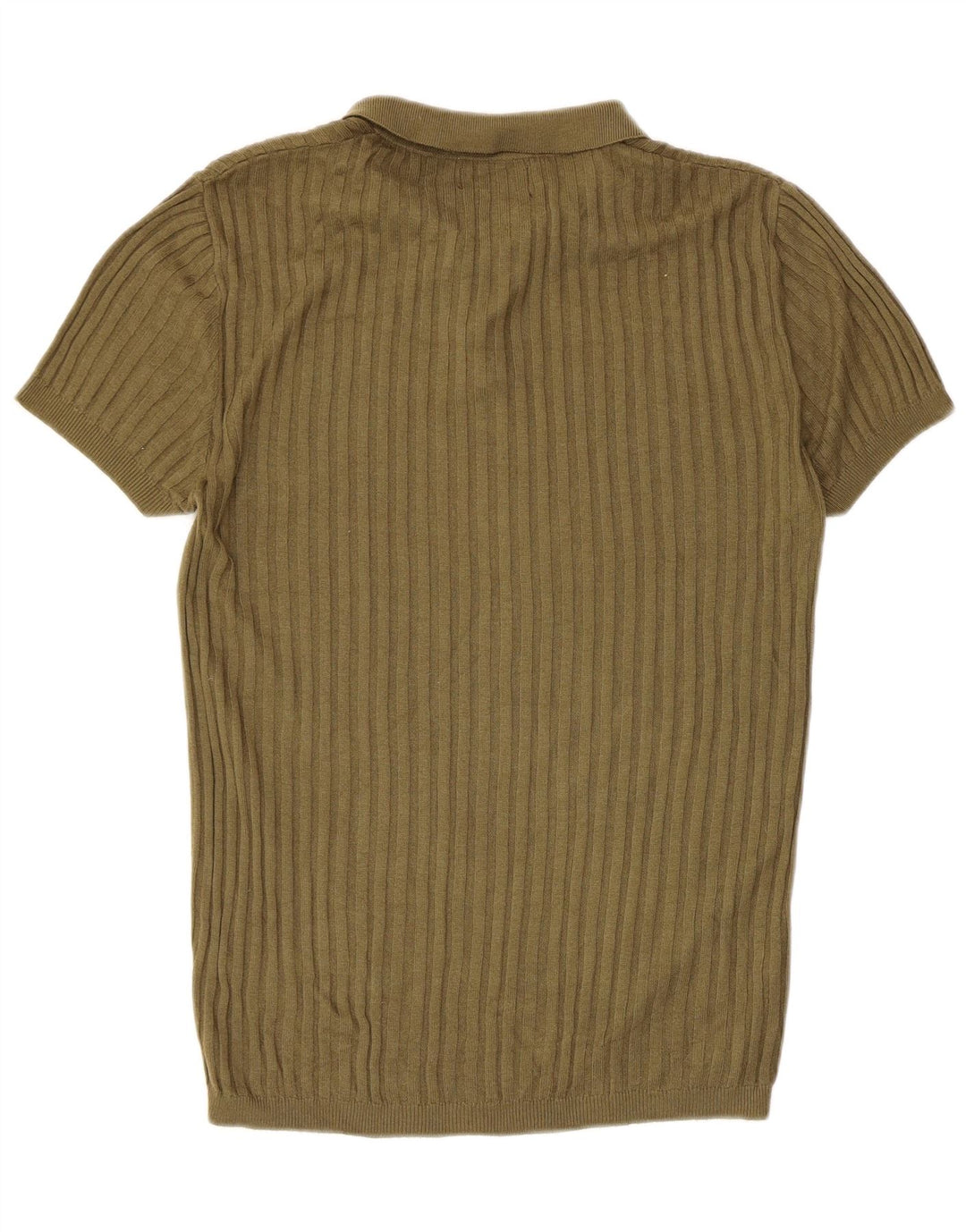 ZARA Mens Short Sleeve Polo Neck Jumper Sweater Medium Khaki