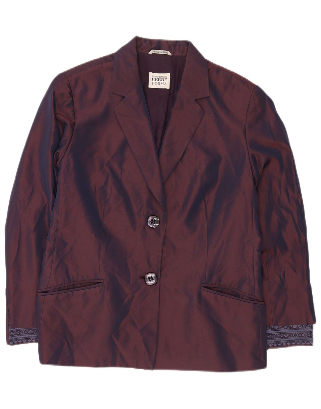 GIANFRANCO FERRE Ženska jakna sa 2 gumba UK 16 Velika ljubičasta cvjetna