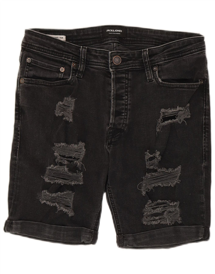 Jack & Jones Muške kratke traper hlače srednje veličine W30, crni pamuk