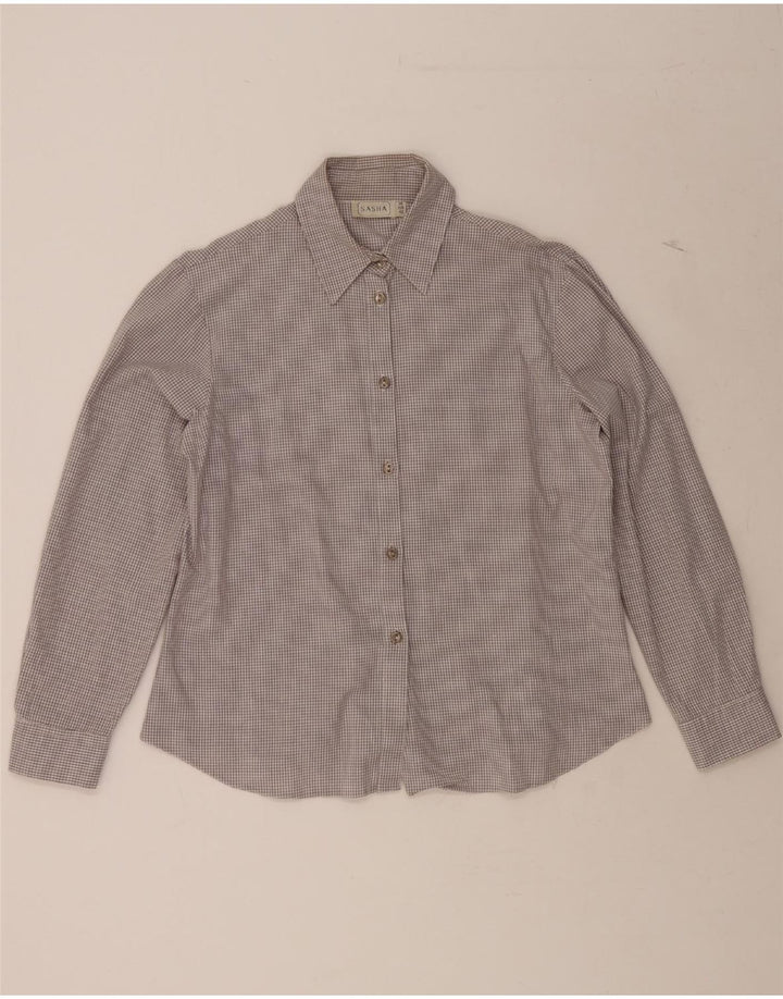 SASHA Womens Shirt UK 14 Large Grey Gingham Cotton Vintage Sasha and Second-Hand Sasha from Messina Hembry 