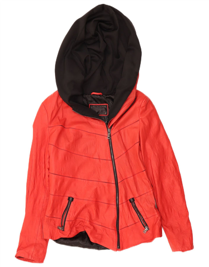 IBIZA ženska kožna jakna s kapuljačom UK 20 2XL crvena koža u blokovima boja