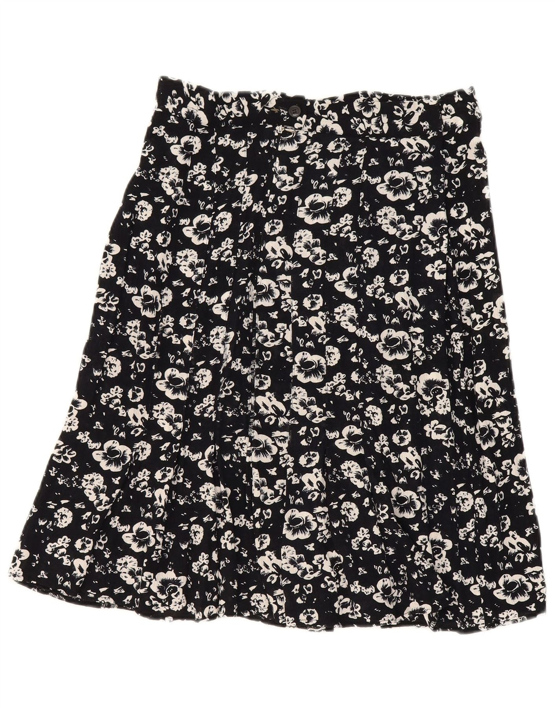 VINTAGE Womens Flared Skirt IT 44 Medium W32  Black Floral Viscose