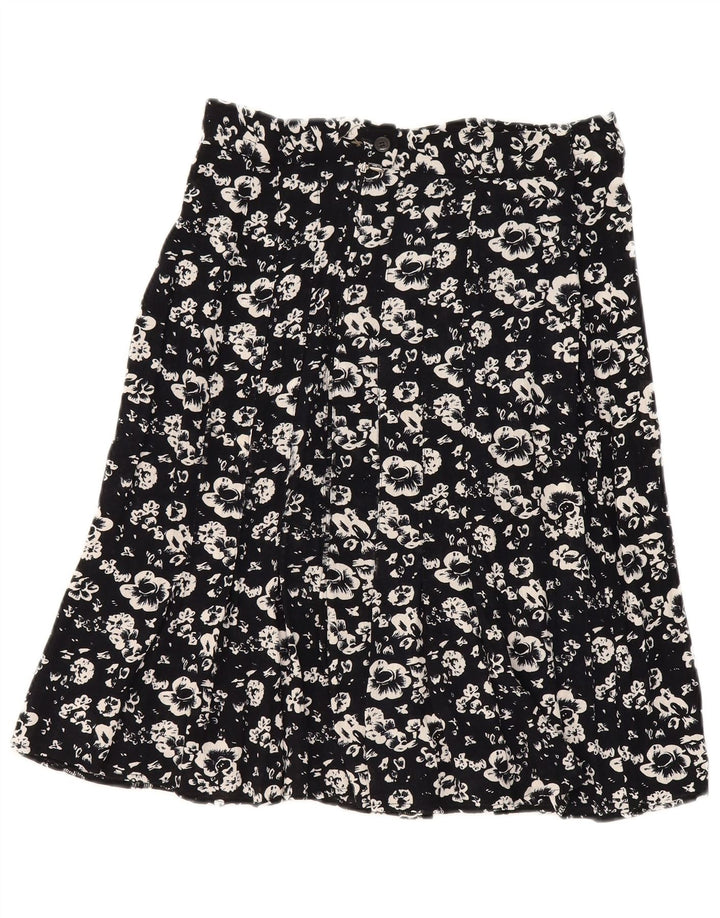 VINTAGE Womens Flared Skirt IT 44 Medium W32  Black Floral Viscose