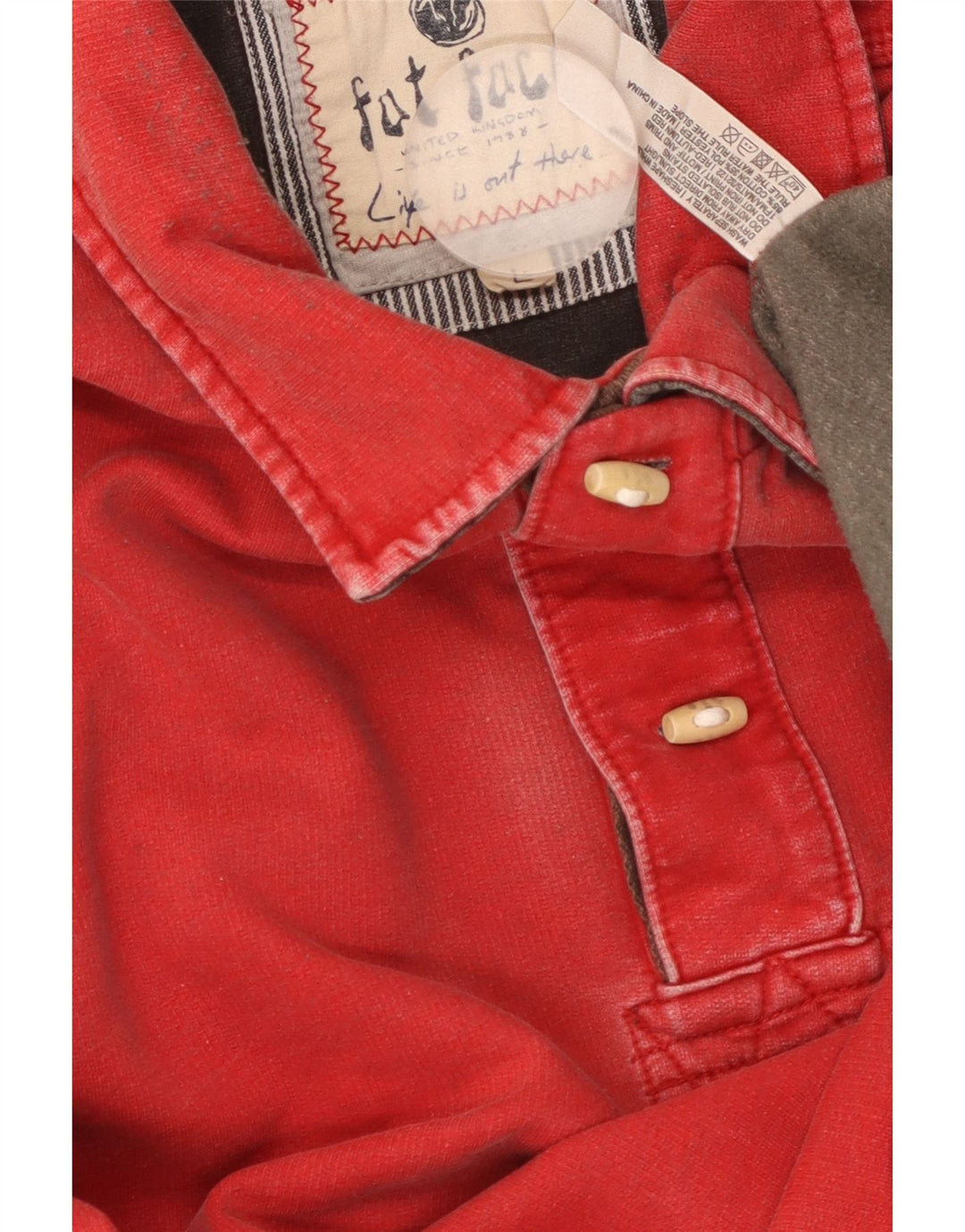 FAT FACE Veliki crveni pamučni muški pulover s dugmadima i izrezom