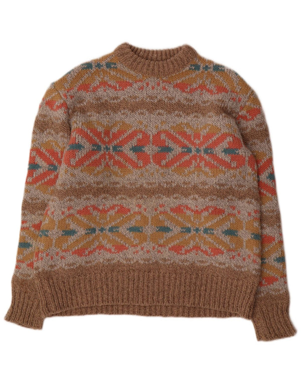 Vintage ženski džemper s okruglim izrezom UK 14 Large Brown Fair Isle