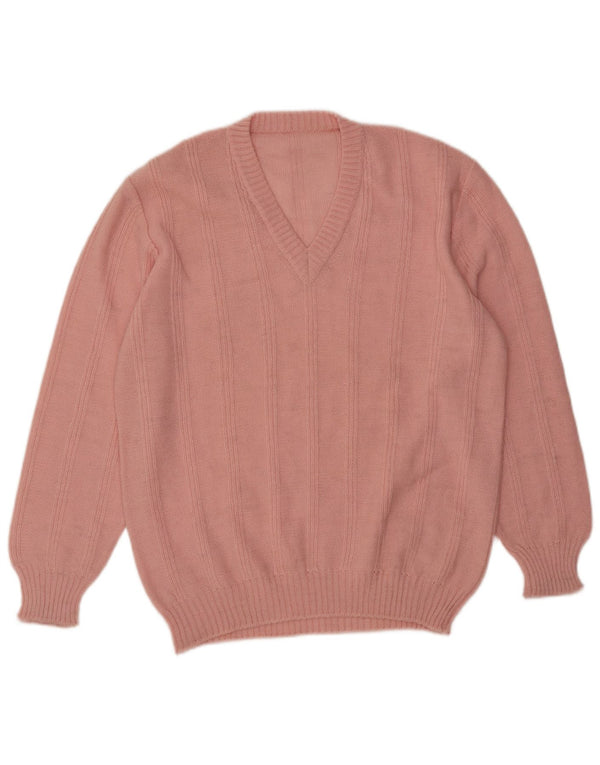 VINTAGE ženski džemper s V-izrezom UK 18 XL ružičasta