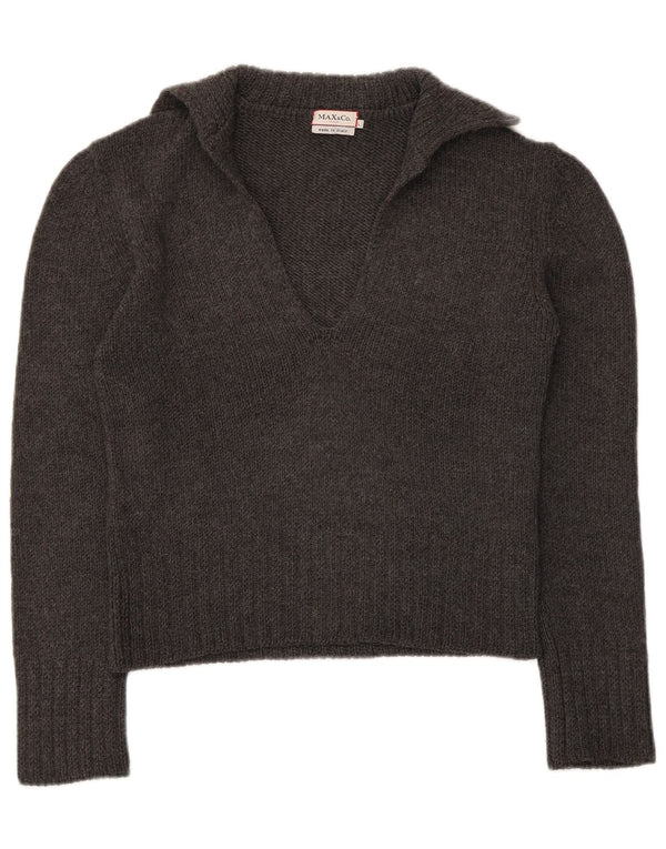Max & Co. Womens Crop Polo Neck Jumper Sweater UK 14 Large Grey Virgin Wool