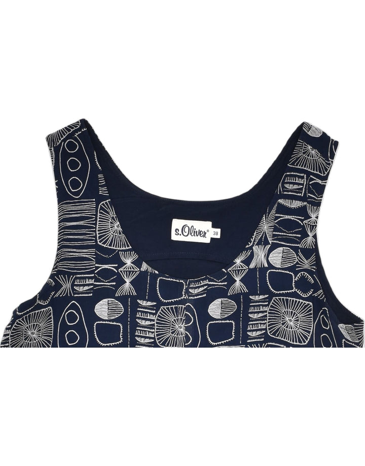 VINTAGE Womens Basic Dress EU 38 Small Navy Blue Geometric Viscose | Vintage | Thrift | Second-Hand | Used Clothing | Messina Hembry 