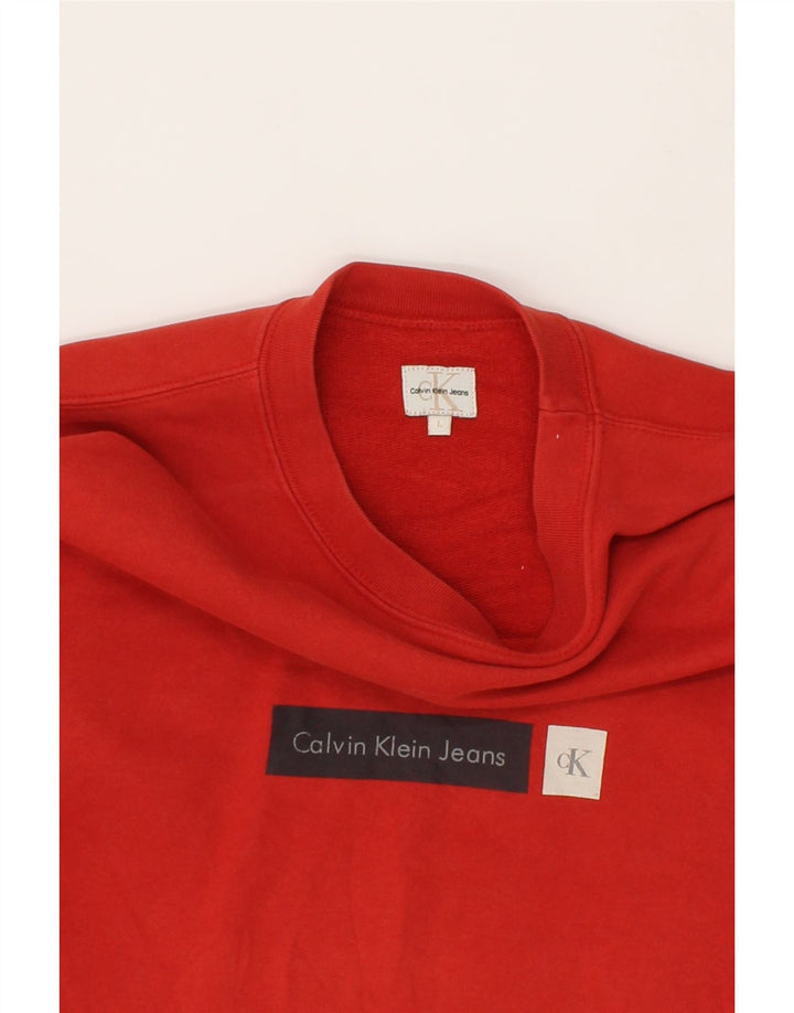 CALVIN KLEIN JEANS Mens Graphic Sweatshirt Jumper Large Red Vintage Calvin Klein Jeans and Second-Hand Calvin Klein Jeans from Messina Hembry 