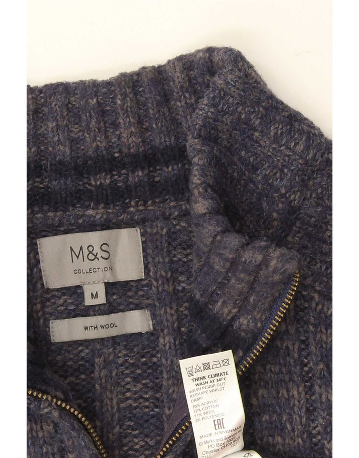 Marks & Spencer muški džemper s izrezom s patentnim zatvaračem srednje tamnoplave boje
