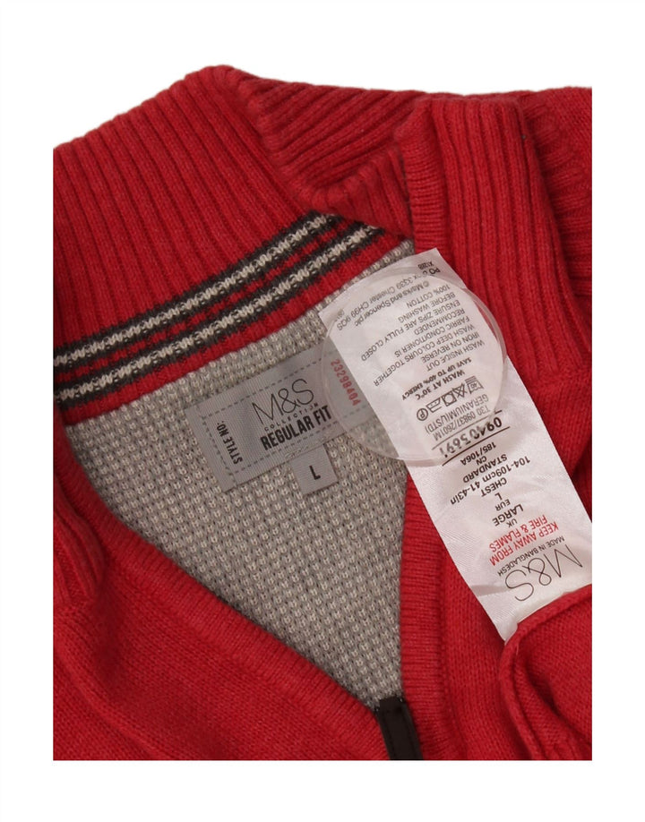 Marks & Spencer, veliki crveni pamučni muški pulover s izrezom i patentnim zatvaračem