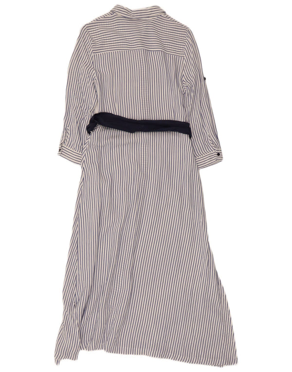 Zara Womens 3/4 Sleeve Shirt Dress UK 12 Medium White Pinstripe