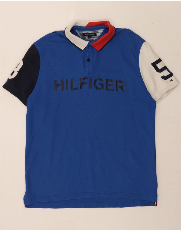 Tommy Hilfiger muška ragbi polo majica s grafičkim motivima XL plavi pamuk u blokovima boja