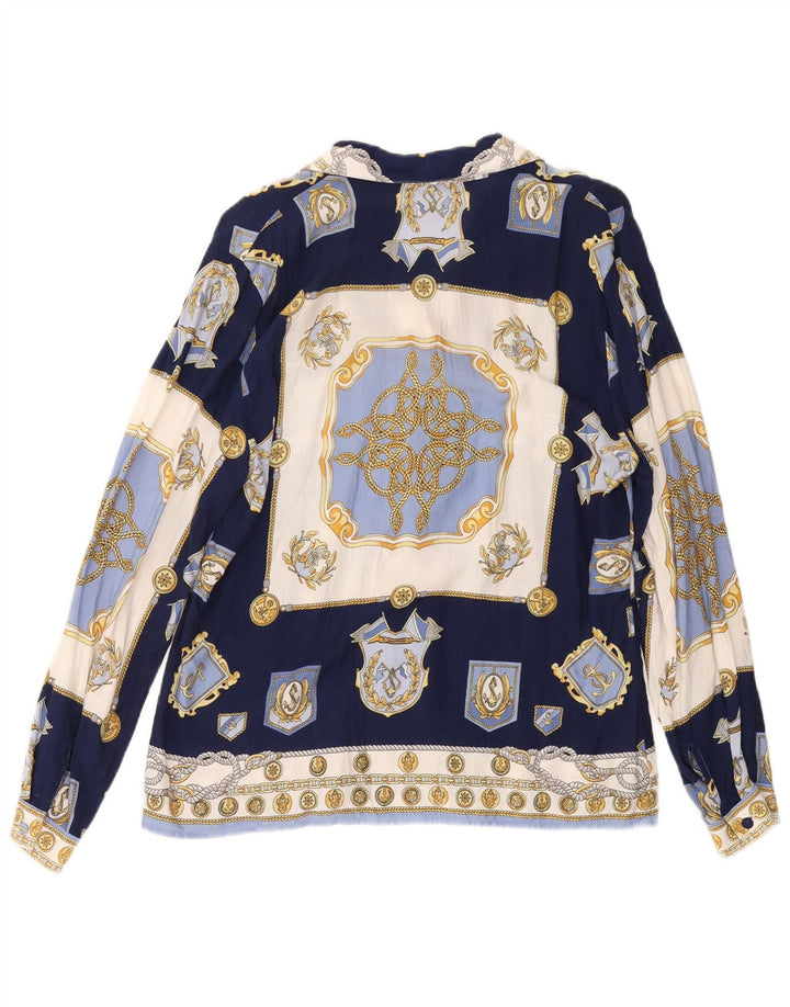 VINTAGE Ženska košulja s apstraktnim uzorkom UK 14 Srednje tamnoplava