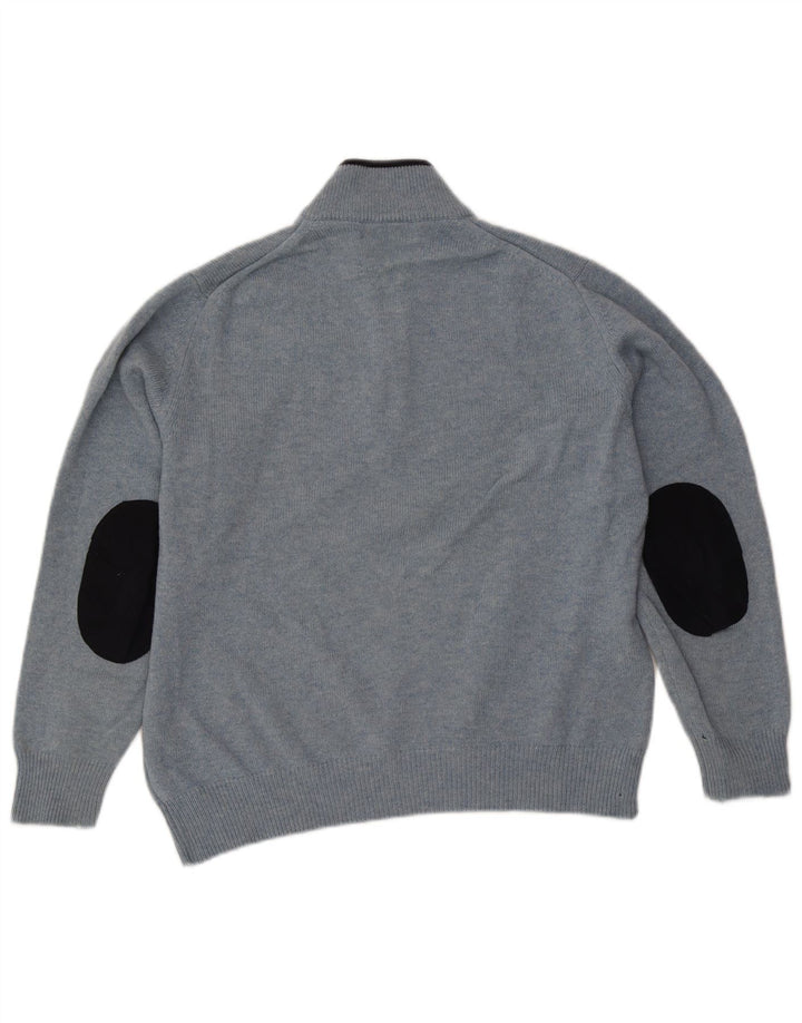 Srednje plavi vuneni muški džemper s izrezom i patentnim zatvaračem Fred Perry