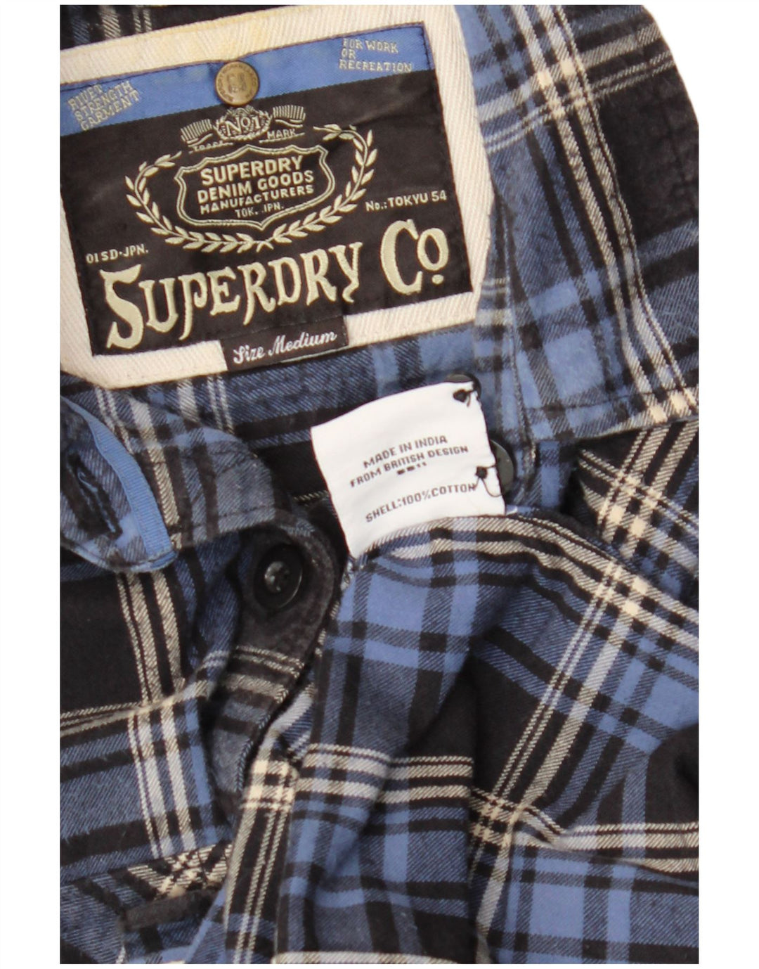 SUPERDRY ženska košulja od flanela s 3/4 rukava UK 14 srednje tamnoplava karirana