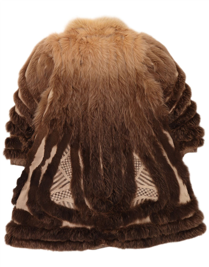 VINTAGE ženski gornji kaput od umjetnog krzna UK 18 XL smeđi cvjetni