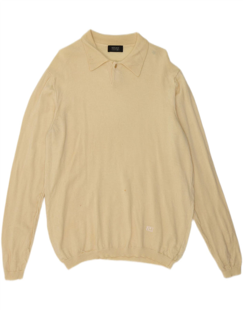 VERSACE Mens Polo Neck Jumper Sweater 2XL Beige Merino Wool Vintage Versace and Second-Hand Versace from Messina Hembry 