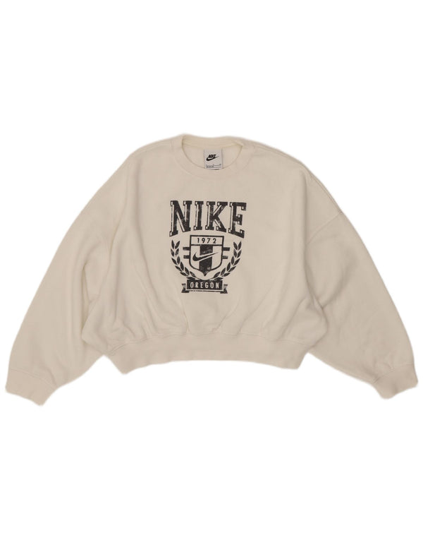 Nike Girls Crop Graphic Sweatshirt Džemper 8-9 Years Small White Pamuk