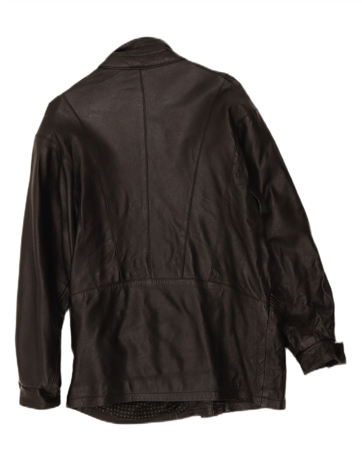 VINTAGE Womens Oversized Leather Jacket UK 10 Small Black Leather Vintage Vintage and Second-Hand Vintage from Messina Hembry 