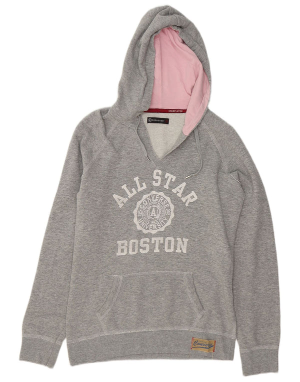 Converse Womens Boston Graphic Hoodie Jumper UK 16 Large Grey Flecked