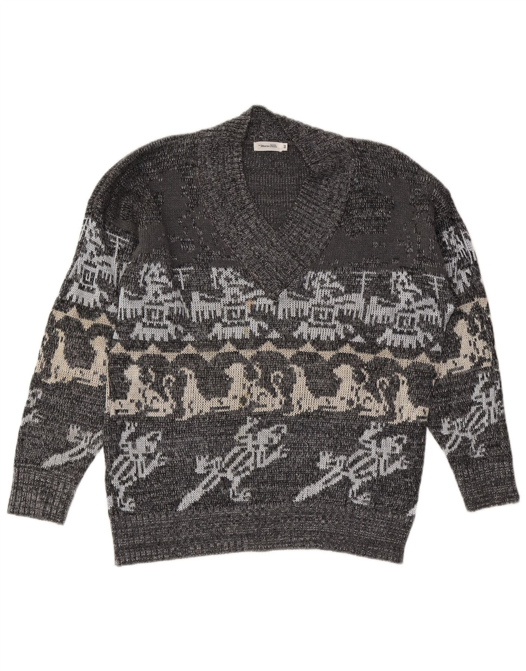 Marco Pecci muški džemper s V-izrezom UK 40 srednje sivi Fair Isle