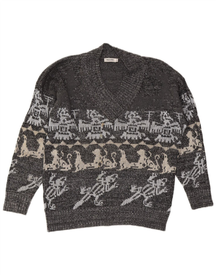 Marco Pecci muški džemper s V-izrezom UK 40 srednje sivi Fair Isle