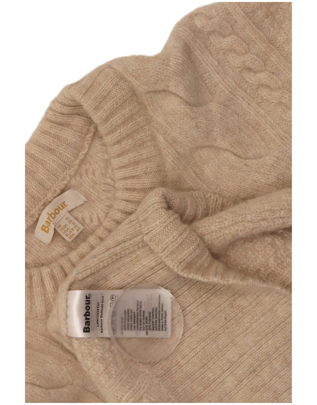 Barbour ženski džemper s okruglim izrezom UK 10 Small Beige Wool