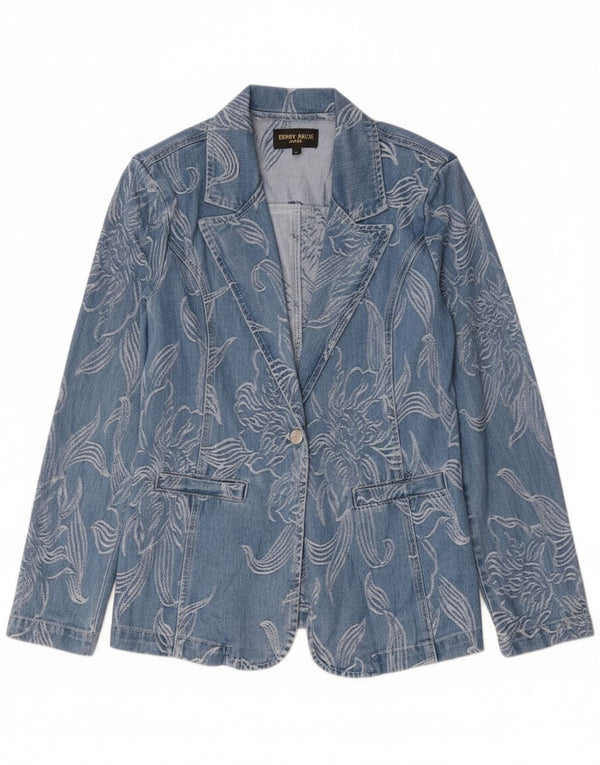 Denny Rose, ženska traper jakna s jednim gumbom, UK 14, srednje plava cvjetna