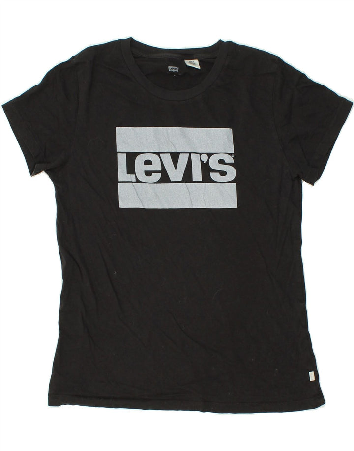 LEVI'S Womens Graphic T-Shirt Top UK 14 Medium Black Vintage Levi's and Second-Hand Levi's from Messina Hembry 