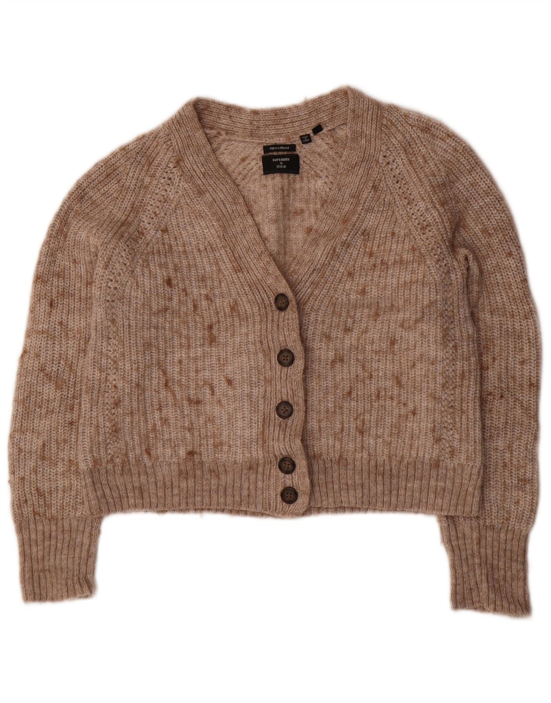Superdry ženski kratki kardigan pulover UK 10 Small Beige Flected