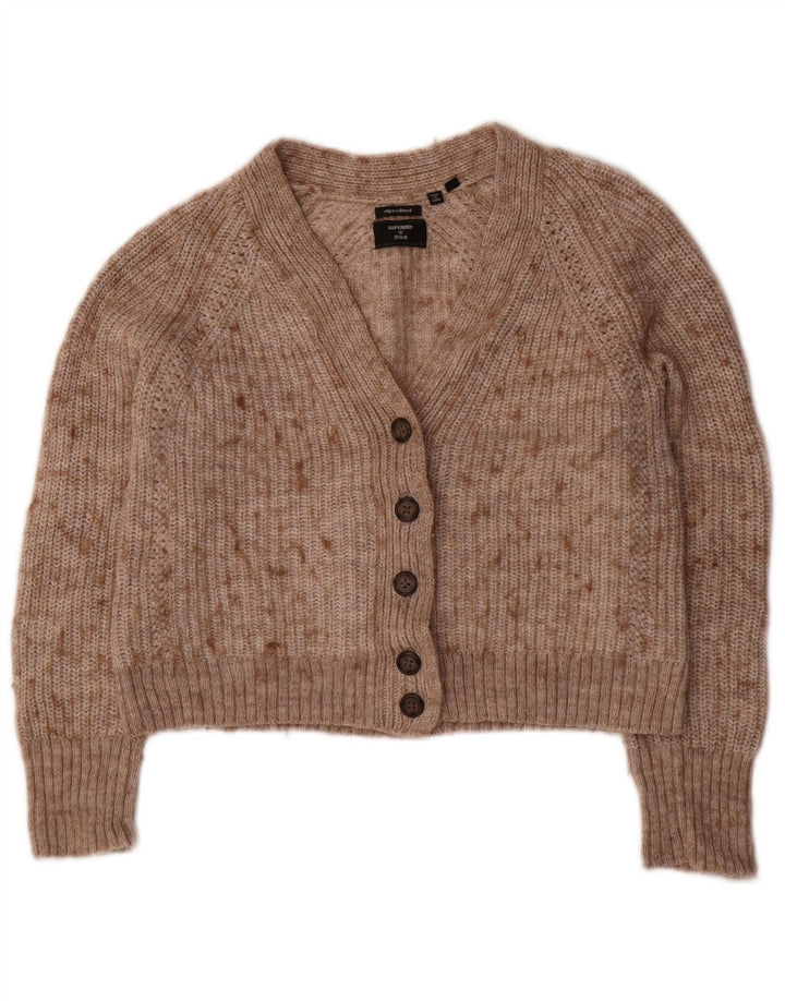 Superdry ženski kratki kardigan pulover UK 10 Small Beige Flected