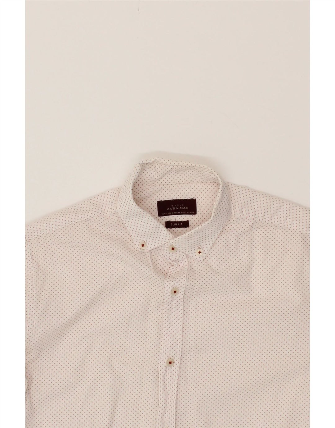 ZARA Mens Slim Fit Shirt Small Off White Spotted Cotton Vintage Zara and Second-Hand Zara from Messina Hembry 