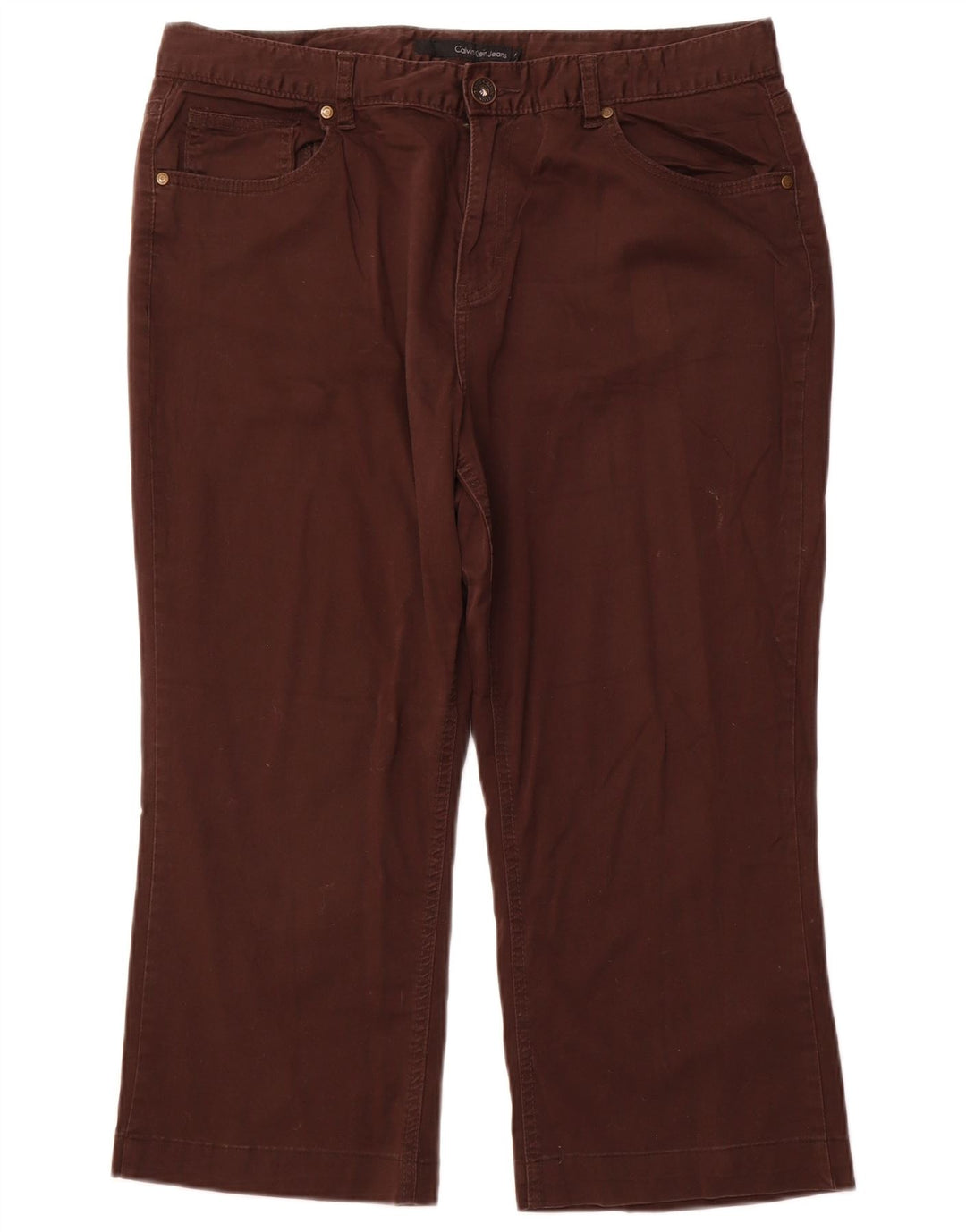 CALVIN KLEIN Ženske ravne Capri hlače US 16 2XL W36 L22 Smeđi pamuk