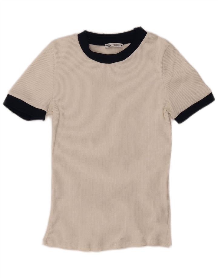Zara ženska majica kratkih rukava UK 12 Medium White Colourblock Poliester
