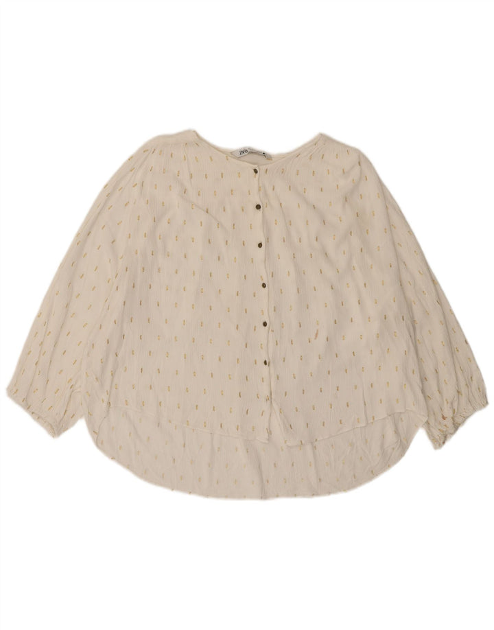 Zara ženska prevelika košulja bluza 3/4 rukava UK 14 Large Off White S točkama