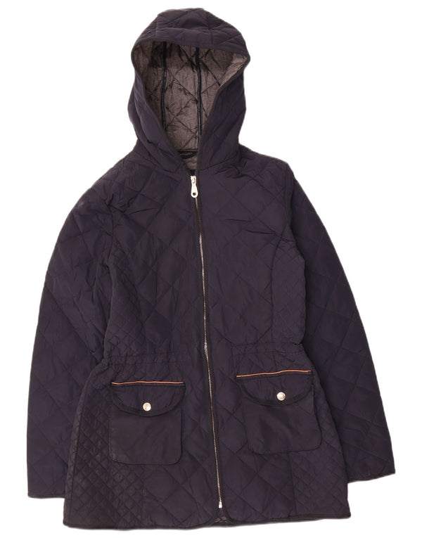 Ženska prošivena jakna s kapuljačom Massimo Dutti UK 12 srednje tamnoplavi poliester