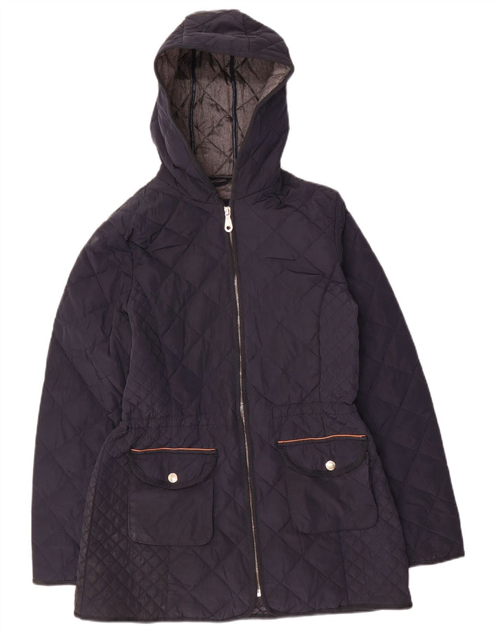 Ženska prošivena jakna s kapuljačom Massimo Dutti UK 12 srednje tamnoplavi poliester