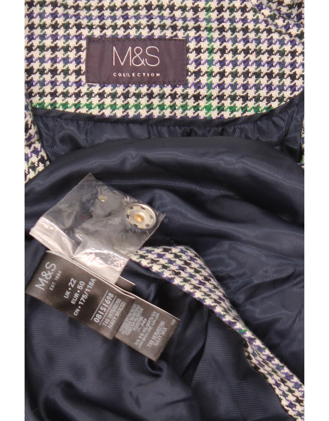 Marks & Spencer ženski kaput UK 22 3XL mornarsko plavi poliester u obliku ptičje zube