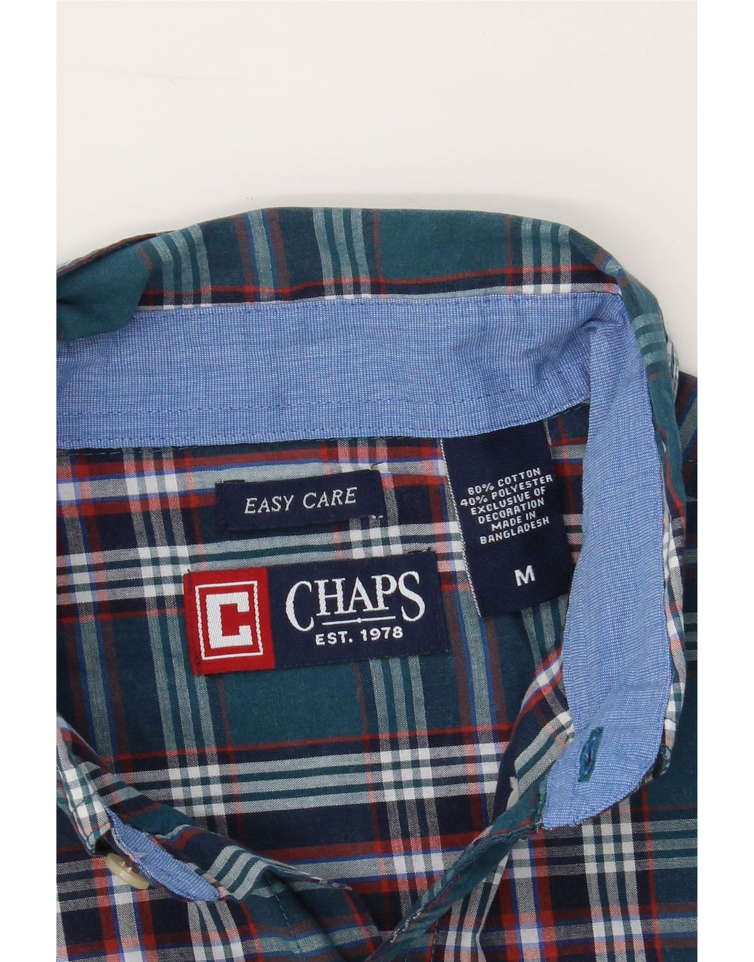 CHAPS Mens Easy Care Shirt Medium Green Plaid Cotton Vintage Chaps and Second-Hand Chaps from Messina Hembry 