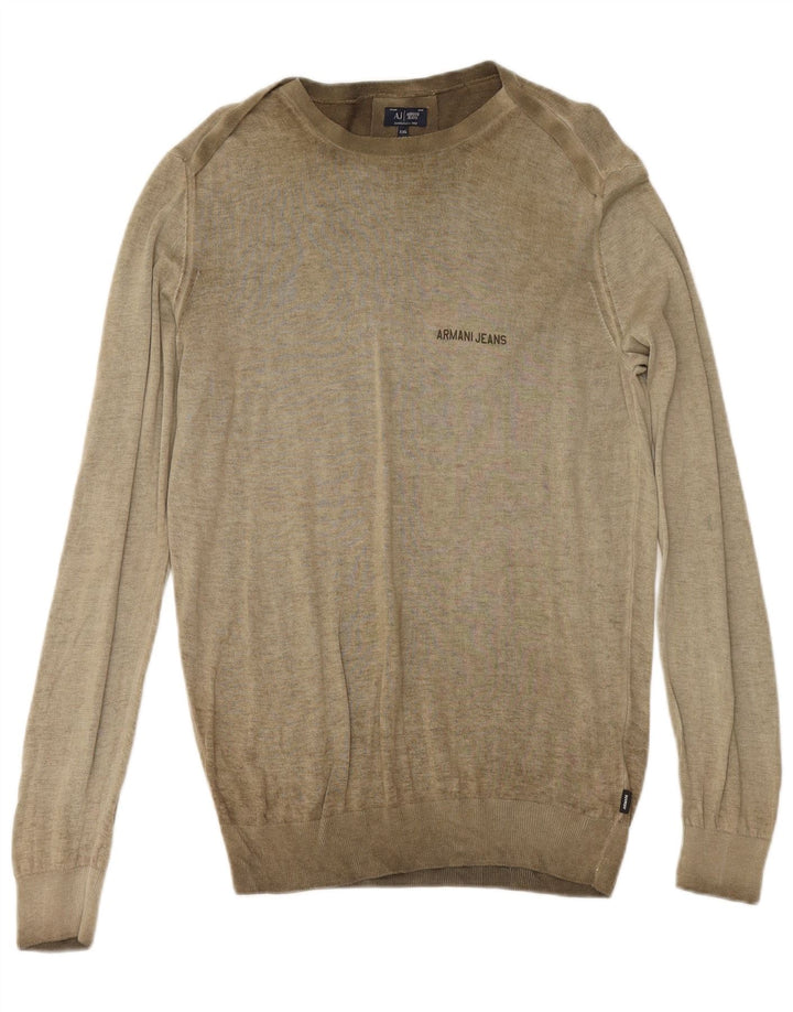 ARMANI JEANS Muški pulover s morskim izrezom 2XL kaki pamuk