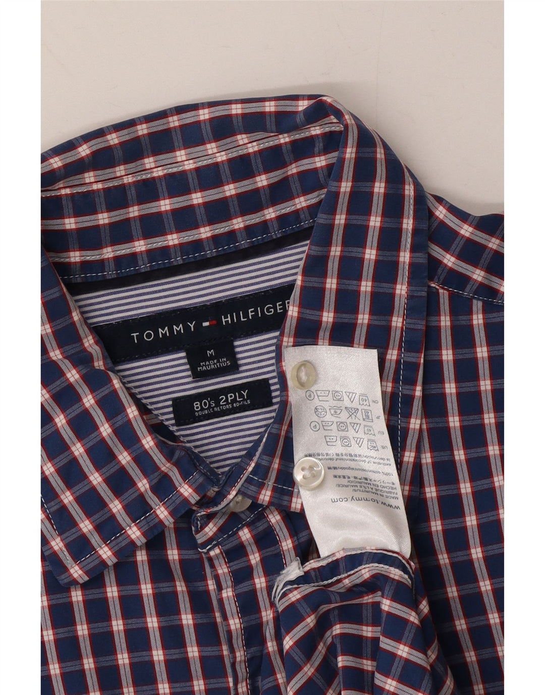 TOMMY HILFIGER Mens Shirt Medium Navy Blue Check Cotton Vintage Tommy Hilfiger and Second-Hand Tommy Hilfiger from Messina Hembry 