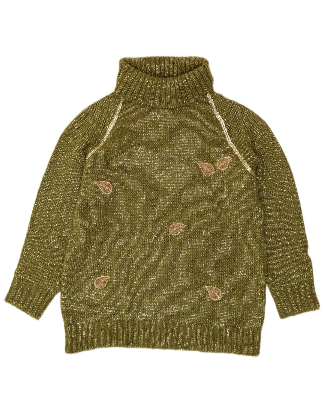 VINTAGE ženski pulover s rol izrezom UK 16 Akril s velikim zelenim pjegama