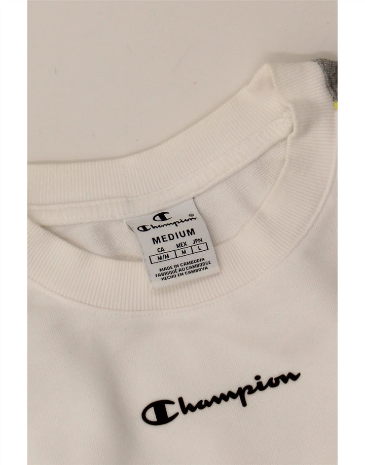 CHAMPION Womens Sweatshirt Jumper UK 14 Medium White Colourblock Vintage Champion and Second-Hand Champion from Messina Hembry 