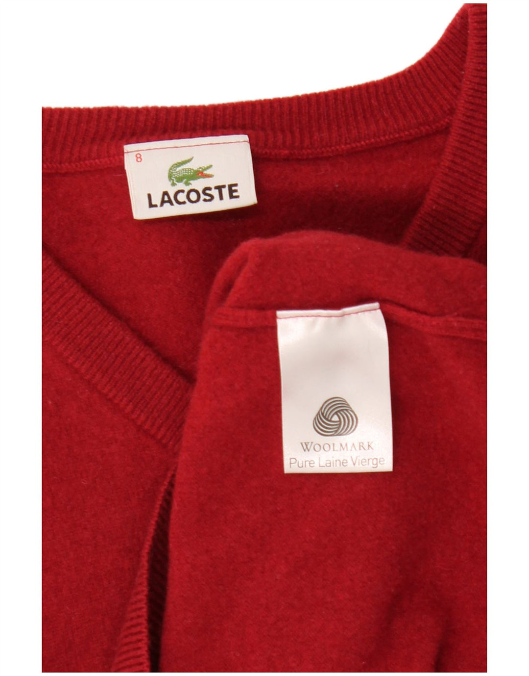 LACOSTE Muški džemper s V-izrezom, veličina 8 3XL, crvena vunena