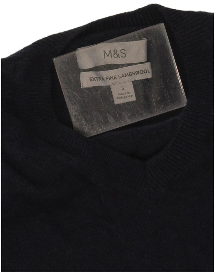 Marks & Spencer muški džemper s V-izrezom Mali tamnoplavi vuneni