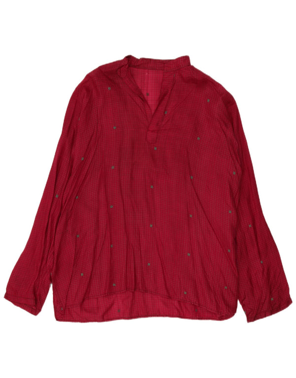 Vintage ženska košulja dugih rukava UK 22 3XL tamnocrveni karirani