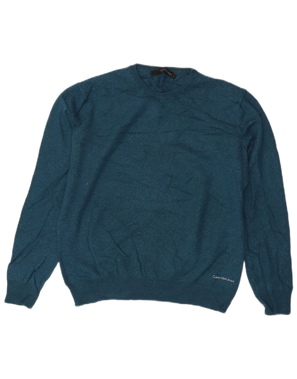 Calvin Klein Jeans ženski džemper s okruglim izrezom UK 16 velika plava vunena